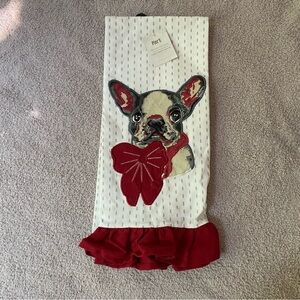 NWT Pier 1 Imports 100% Cotton Dog with bow cream red Decorative Tea Towel